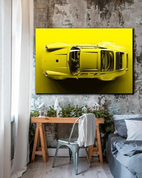 Картина с авто Porsche 911 Yellow Dream - Декор для дома и гаража - 40х60 см
