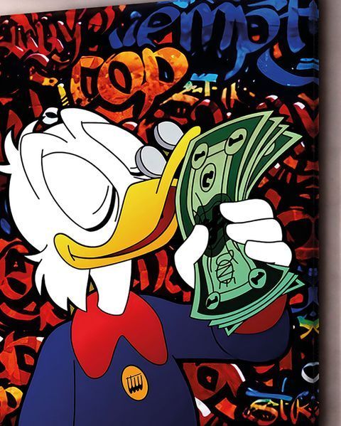 Картина со Скруджем Макдаком и деньгами на фоне граффити - &laquo;Scrooge Money Kiss&raquo; - 30х40 см