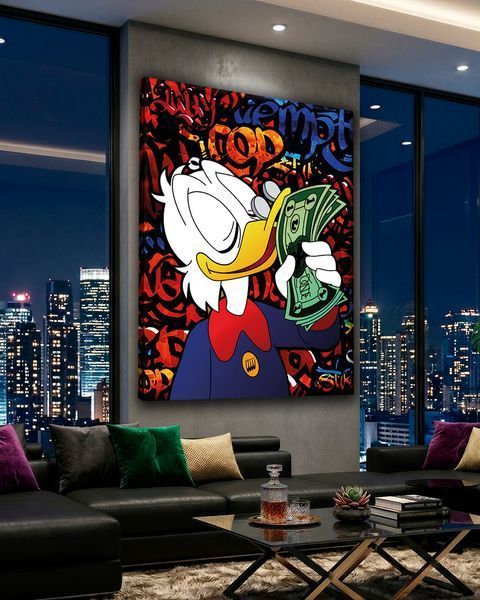 Картина со Скруджем Макдаком и деньгами на фоне граффити - &laquo;Scrooge Money Kiss&raquo; - 30х40 см