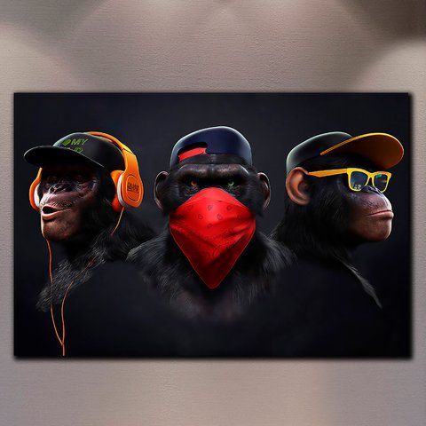 Картина для інтер'єру три горили - MONKEY GANG - 60х90 см
