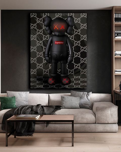 Поп-арт картина на полотні - KAWS Supreme x Gucci для офісу та кімнати - 50х70 см