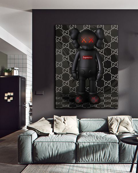 Поп-арт картина на полотні - KAWS Supreme x Gucci для офісу та кімнати - 50х70 см