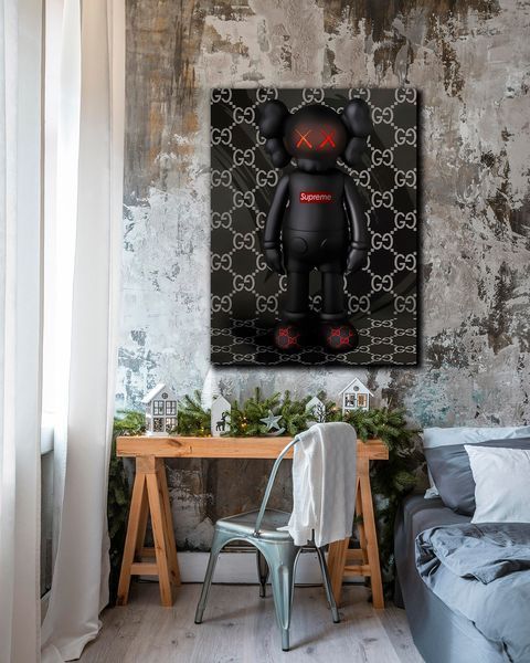 Поп-арт картина на полотні - KAWS Supreme x Gucci для офісу та кімнати - 50х70 см