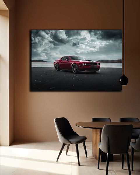 Картина с машиной - Dodge Challenger Red - 30х40 см