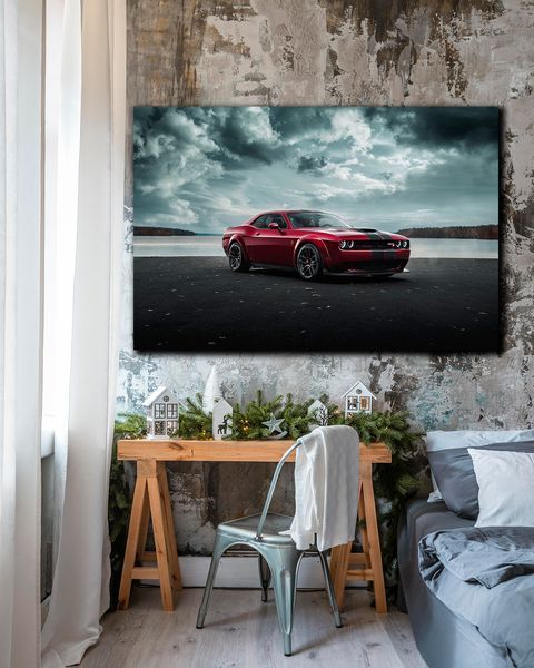 Картина с машиной - Dodge Challenger Red - 30х40 см