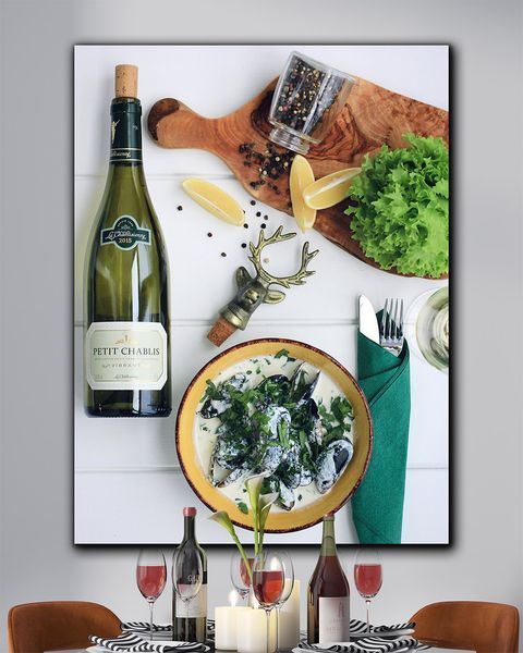 Картина для кухни - Шампанское и Ужин - 30х40 см