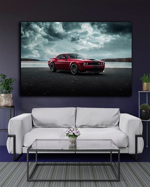 Картина с машиной - Dodge Challenger Red - 30х40 см
