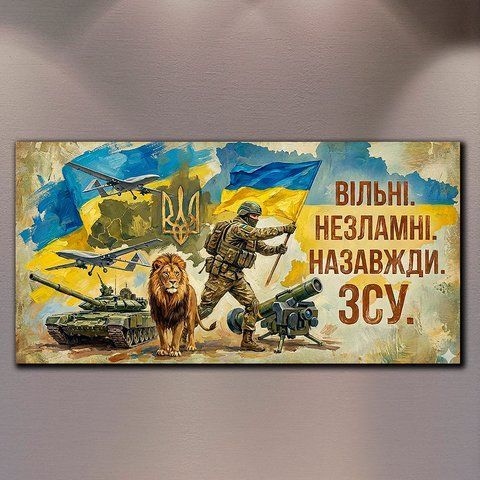 Патріотична картина на полотні Незламні ЗСУ - Подарунок військовому - 30х60 см