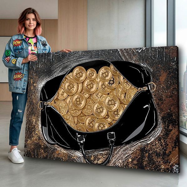 Картина на полотні Golden Bitcoins Bag - Подарунок трейдеру та декор для офісу - 40х60 см